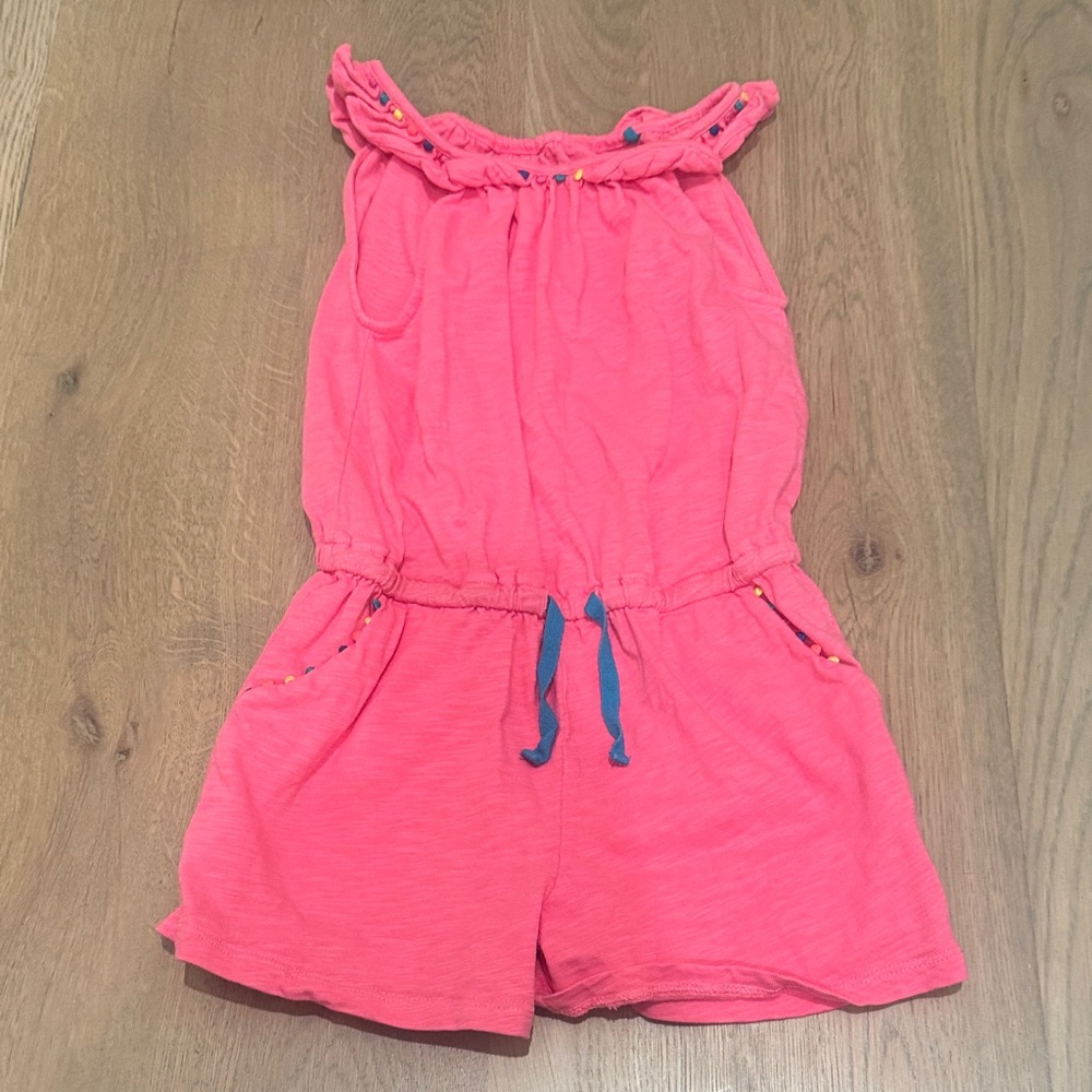 Mini Boden Coral Romper with Blue Accents